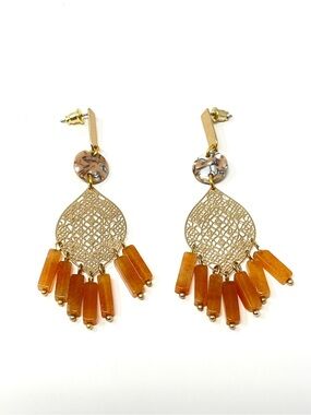 New Anthropologie Beaded Gold Drop Dangle Earrings